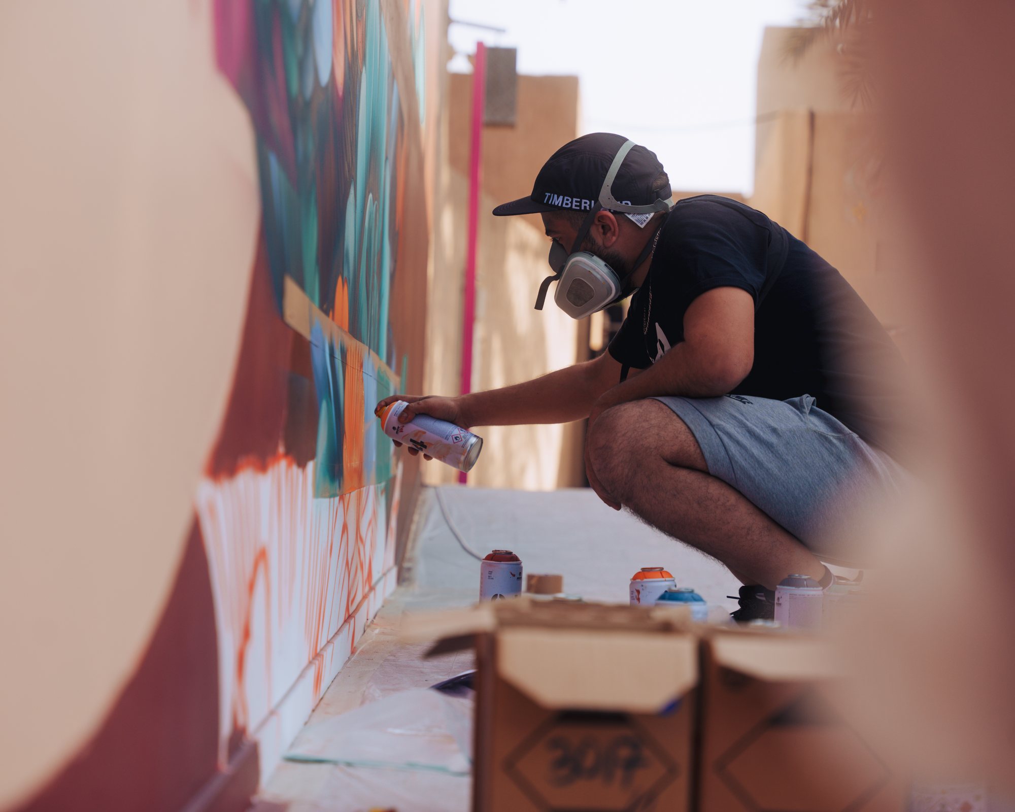 Sikka Art & Design Festival mural in progress, Dubai, 2025.
